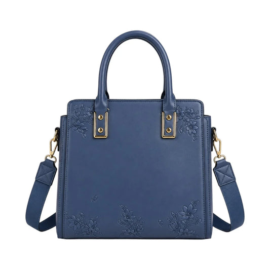 OBBA Blue Women’s Satchel Handbag – Floral Embossed Faux Leather Bag